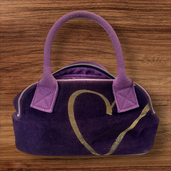 Victoria's Secret‎ Purple Velvet Heart Mini Bag Y2K Gold Charm - Picture 1 of 9